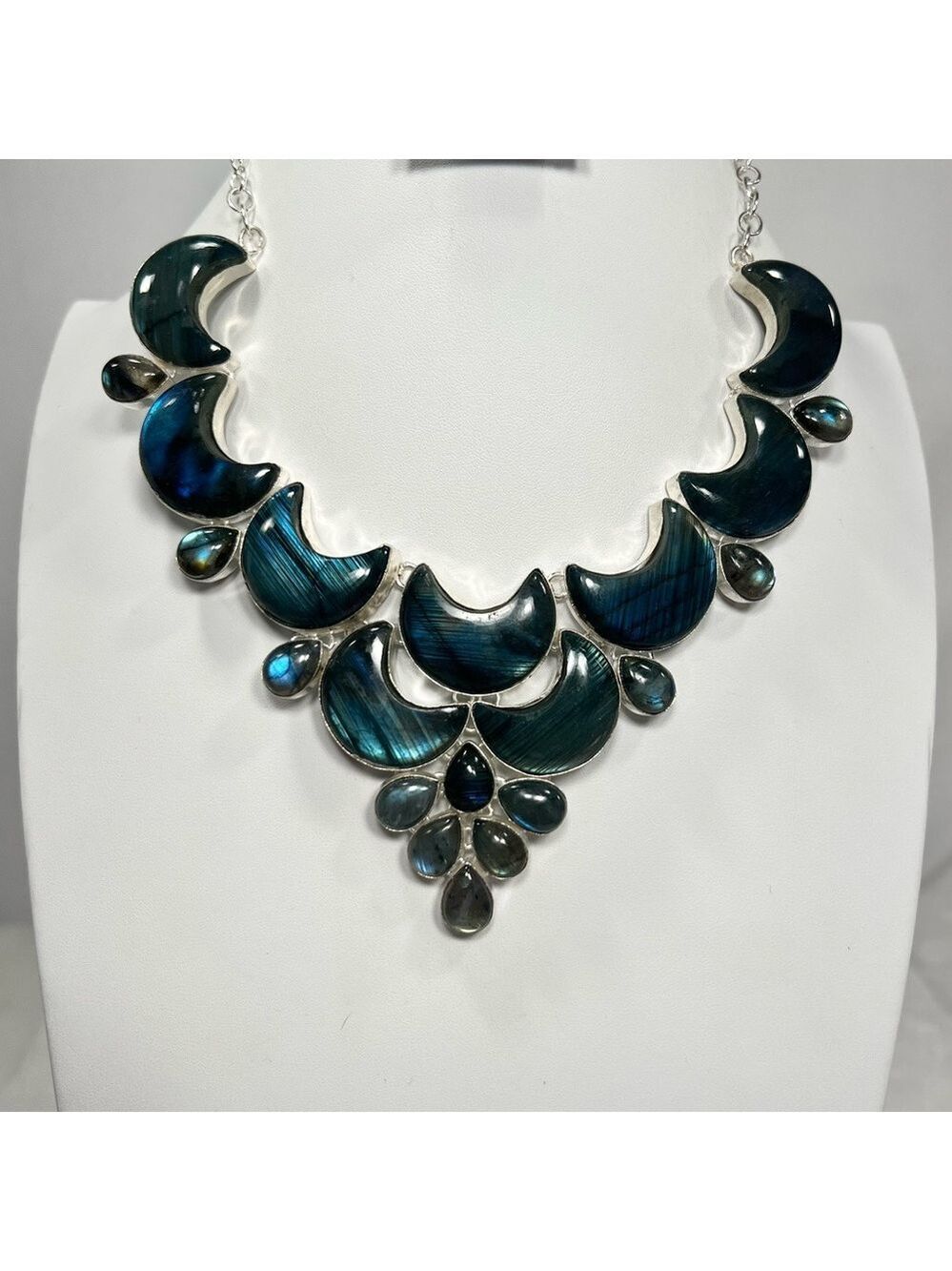 Labradorite 925 Large Gemstone Necklace Moon